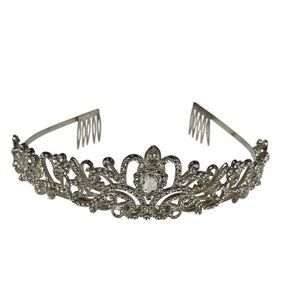 Tiara Silver rhinestone bride quinceanera princess crown
